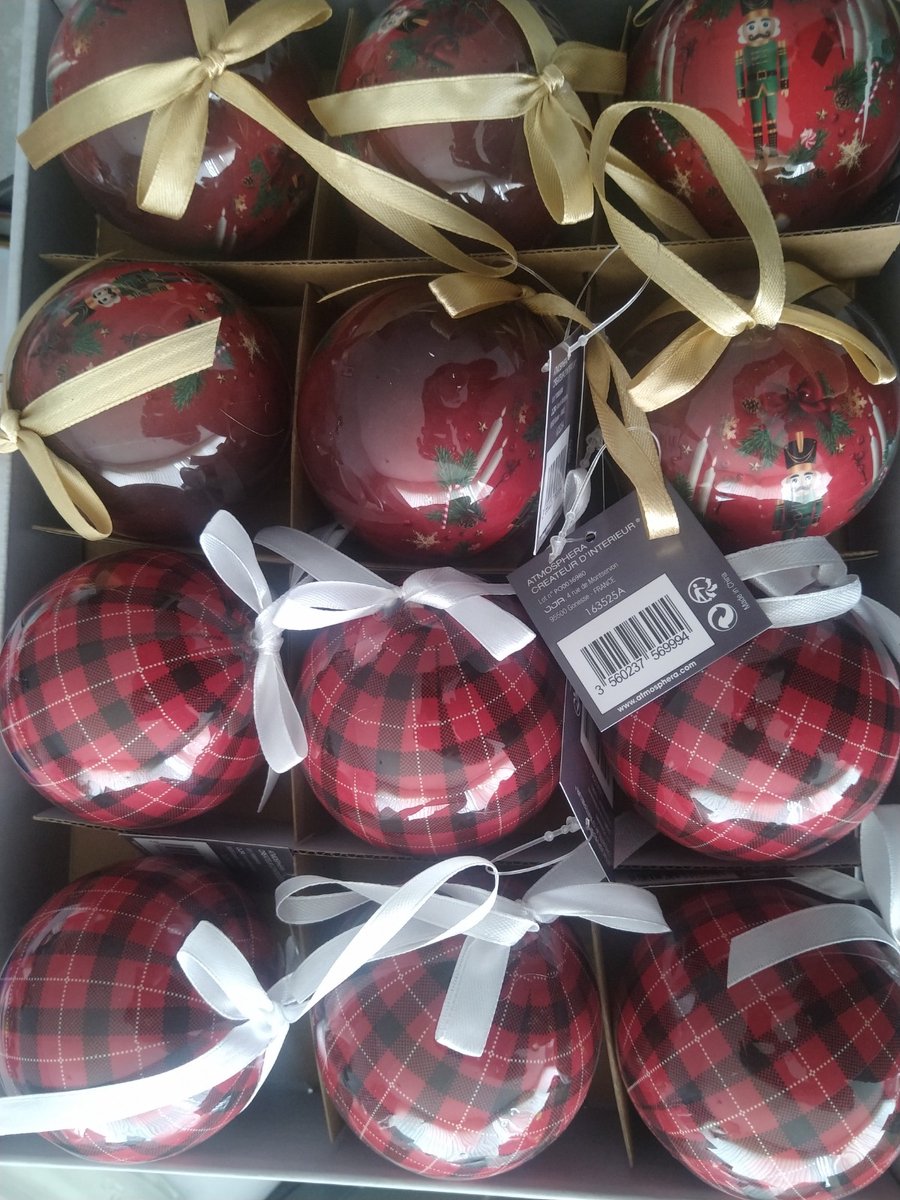 Set van 12 Kerstballen Bedrukt papier/Polystyreen - 7.5cm