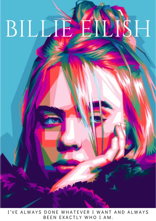 Poster Billie Eilish - Happier Than Ever - Mastered - 60x42cm - Kunst - Graphic - Pop - Zangeres - Electropop - Topcadeau - Geschikt om in te lijsten