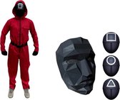Hozard® -Squid Game Kostuum - Rode Jumpsuit - Halloween/Carnaval Costuum - Cosplay - Met maskers en accessoires - Maat S/M