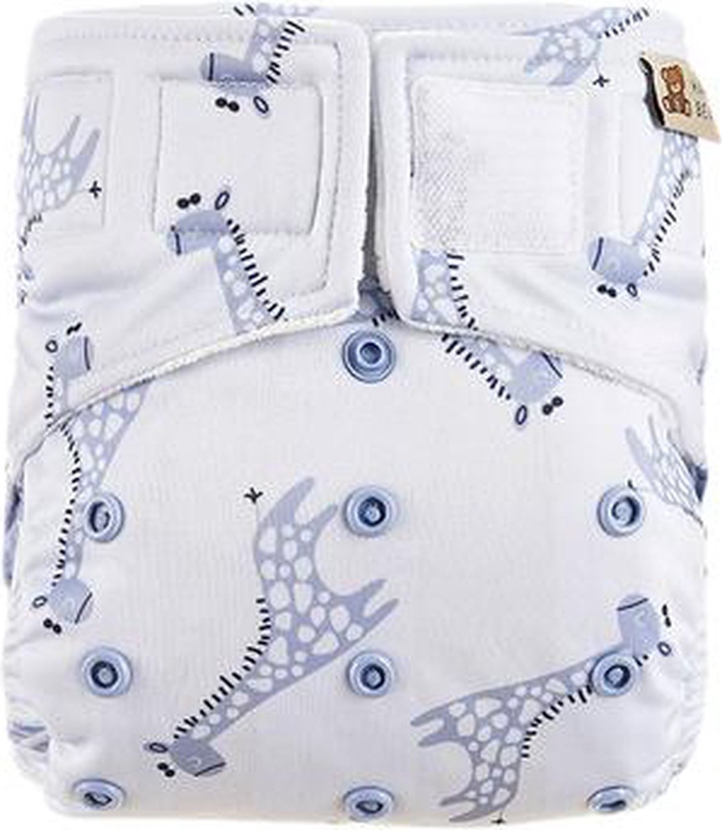 Goedkoopste HappyBear | All In One wasbare luier - Blue Giraffe | One Size - 4kg t/m 15kg | Te gebruiken vanaf geboorte tot zindelijkheid | Dubbele lekgoten - minder kans op lekkages | Handige klittenbandsluiting