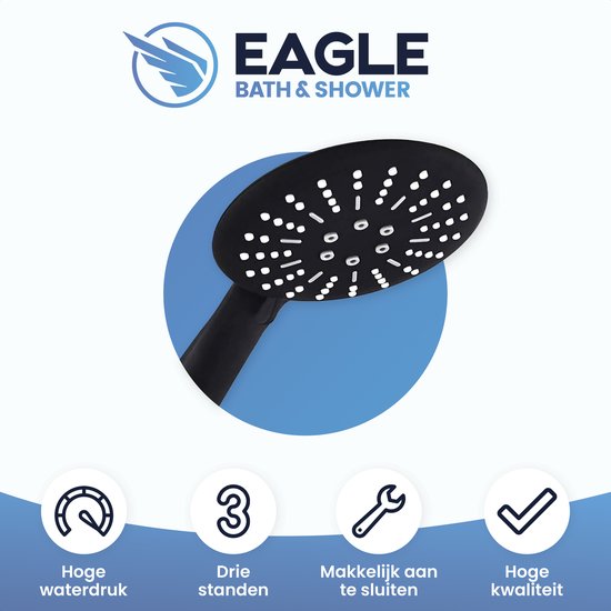 Eagle Bath & Shower - Douchekop met Slang – Mat Zwart - 3 functies – Handdouche – Hoofddouche