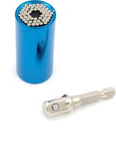 Universele dopsleutel "Gator Grip", inclusief adapter, voor op je boormachine of ratelsleutel. Blauw