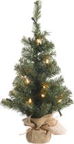 Everlands Mini kunstkerstboom - 75cm - in jute zak - met LED verlichting