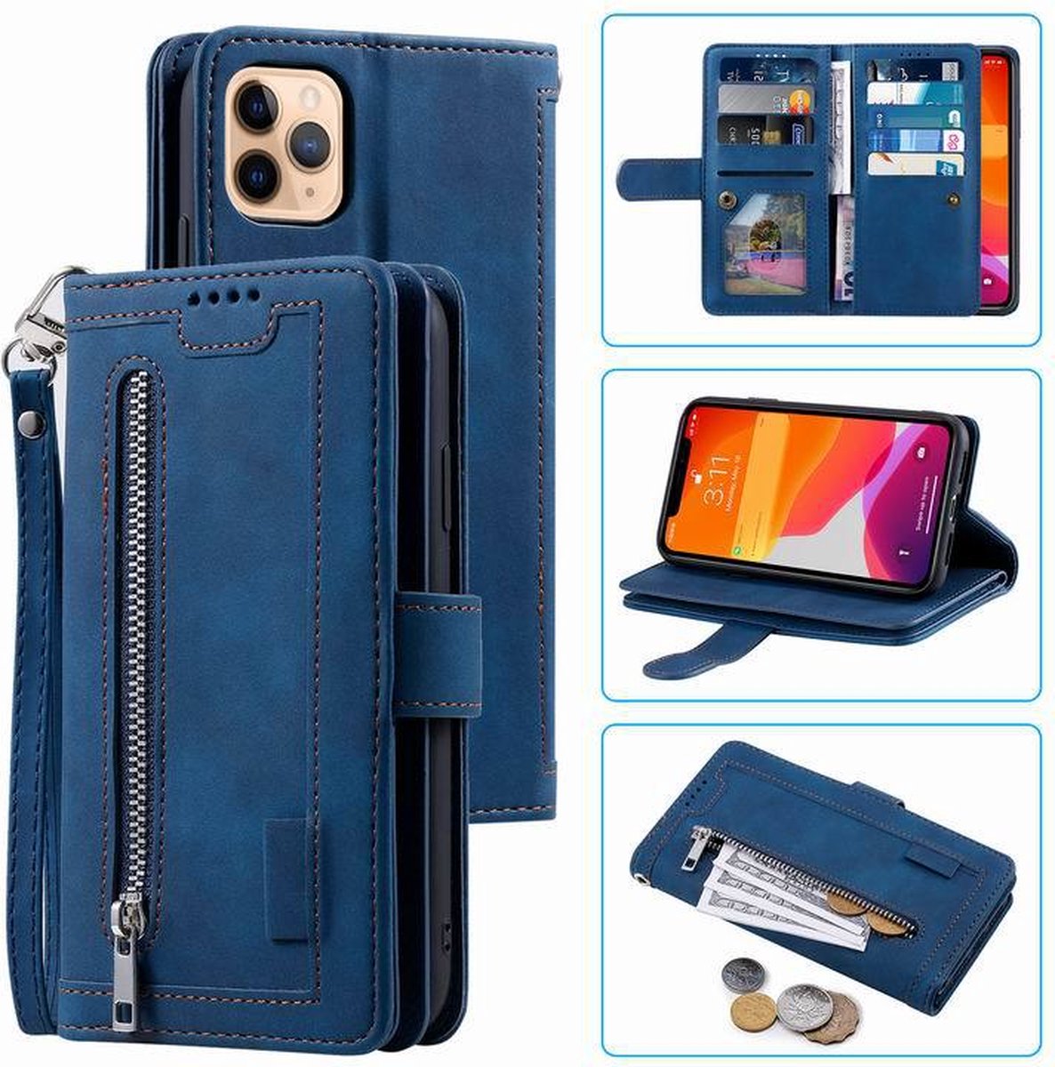 Book Case geschikt voor Apple iPhone 13 Mini - Lederen Telefoonhoesje - Wallet - Blauw