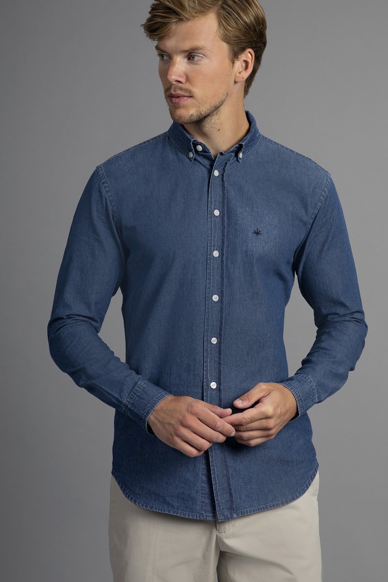 Laurent Vergne - Spijkeroverhemd Heren - Denim Overhemd - 100% Katoen - maat S - Slim fit