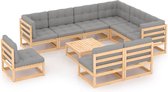 vidaXL 10-delige Loungeset met kussens massief grenenhout