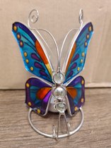 Glazen waxinelicht houder vlinder multicolour