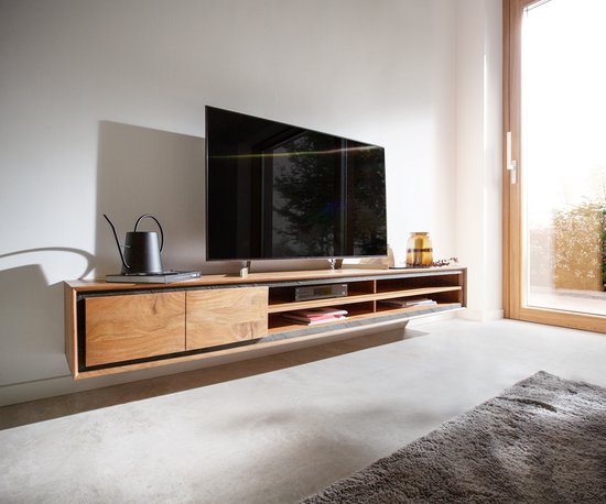 Meuble TV Stonegrace acacia nature 240 cm 2 portes 4 compartiments meuble  TV flottant... | bol.com