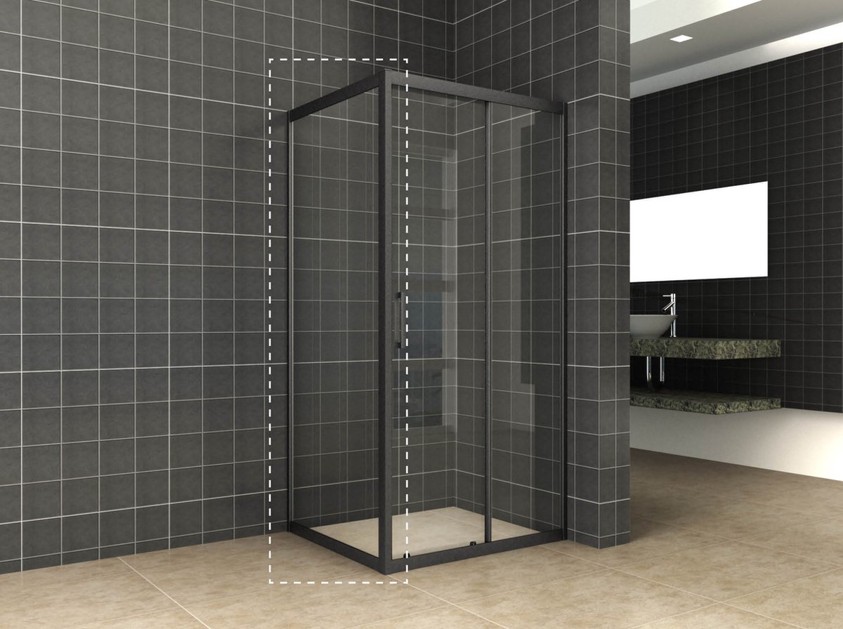 Klea Skyline Zijwand 1000x2000mm Antikalk 8mm Veiligheidsglas Voor Skyline Schuifbare Nisdeur Mat Zwart