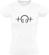 Koptelefoon | Dames T-shirt | Wit | Muziek | Liefhebber | Hartslag | Ritme