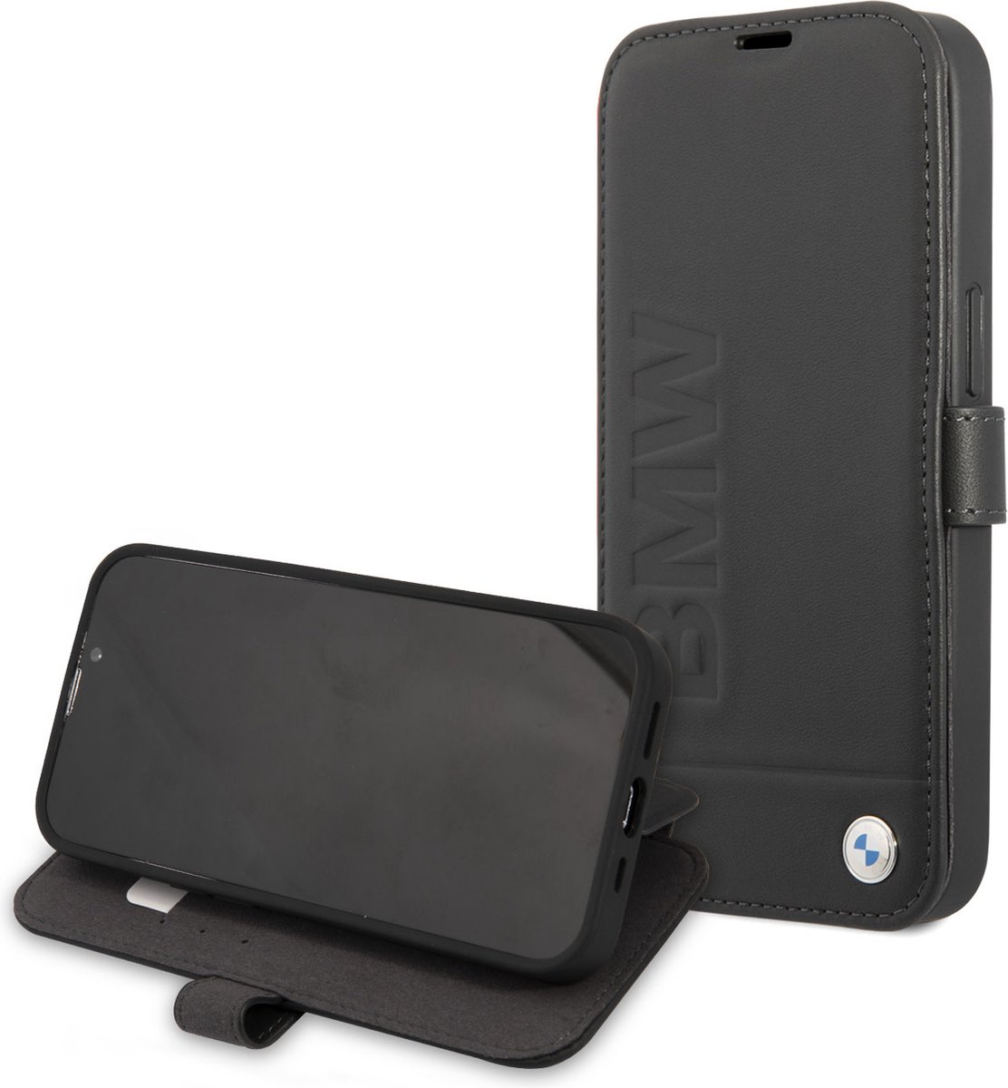 iPhone 13 Pro Max Bookcase hoesje - BMW - Effen Zwart - Leer