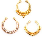 Hiden | Vintage Neusringen -  Neuspiercing ringen - Beauty & Fashion - Feestjes - Open Nose rings - Sieraden vrouwen | 3 stuks
