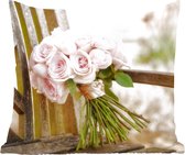 Sierkussens - Kussentjes Woonkamer - 60x60 cm - Bos bloemen van roze pioenrozen