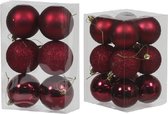 Kerstversiering kunststof kerstballen bordeaux rood 6 en 8 cm pakket van 36x stuks - glans/mat/glitter mix - Kerstboomversiering
