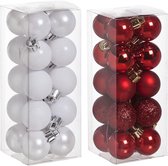 Kleine kunststof kerstversiering 40x stuks set en 3 cm kerstballen in het wit en rood - Voor kleine kerstbomen