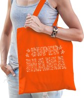 Glitter Super Mama katoenen tas oranje met steentjes/ rhinestones voor dames - Moederdag cadeau / verjaardag tassen - kado /  tasje / shopper