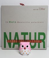 NATUR Duurzame Kleurpotloden en Uil Puntenslijper Roze - 24 Natuurlijke Potloden - Duurzaam - Onbehandeld Hout - Biologisch