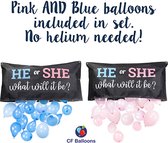 CF Balloons - Gender Reveal Party Supplies Balloon Drop Bag with Pink and Blue Balloon for Boy or Girl Party Game Baby Shower Photo Backdrop He or She what will it be