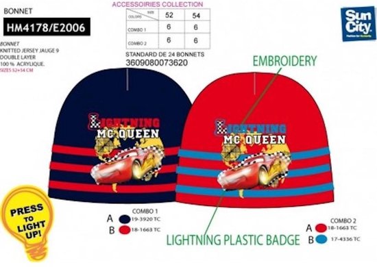 Chapeau rouge de Disney Cars - Lightning Mc Queen - avec lumières