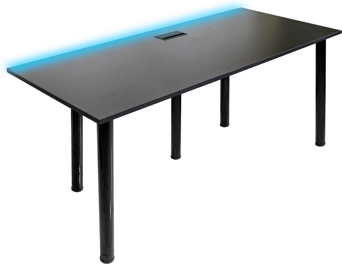 Milo Pro XL Gaming Desk - Game Bureau met LED verlichting - Gamebureau - Bureaus voor Volwassenen - Zwart – 165x68 cm