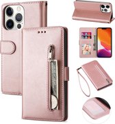 Luxe Telefoonhoesje voor Apple iPhone 13 | Hoogwaardig Leren Bookcase | Lederen Wallet Case | Pasjeshouder | Roze