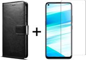 Oppo A53/A53S hoesje bookcase met pasjeshouder zwart wallet portemonnee book case cover - 1x Oppo A53/A53S screenprotector