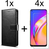 Oppo A54 5G hoesje bookcase met pasjeshouder zwart wallet portemonnee book case cover - 4x Oppo A54 5G screenprotector