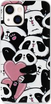 ADEL Siliconen Back Cover Softcase Hoesje Geschikt voor iPhone 13 - Panda Hartjes