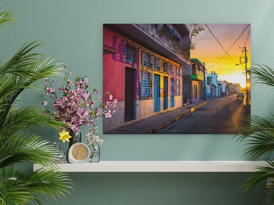 Artaza Peinture sur toile Cuba Maisons colorées au coucher du soleil – 40 x 30 – Klein – Photo sur toile – Impression sur toile