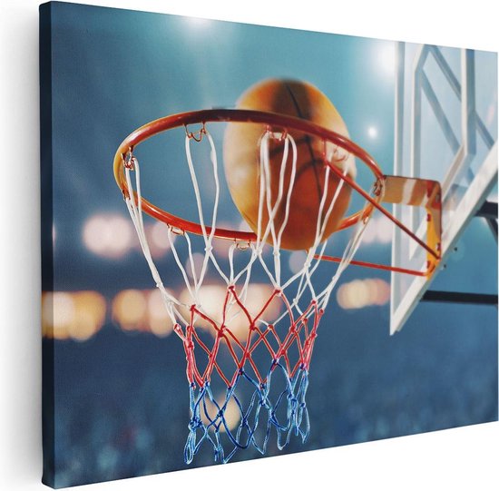 Artaza - Canvas Schilderij - Basketbal in Ring - Hoepel - Bord - Foto Op Canvas - Canvas Print