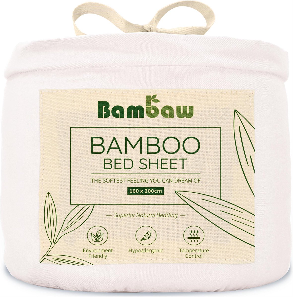 Bamboe Laken | Eco Laken 160 bij 200cm | Wit | Luxe Bamboe Beddengoed | Hypoallergeen bed laken | Puur Bamboe Viscose Rayon Hoeslaken| Ultra-ademende Stof | Bambaw