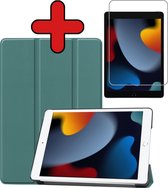 Hoes Geschikt voor iPad 10.2 2021 Hoes Book Case Hoesje Trifold Cover Met Screenprotector - Hoesje Geschikt voor iPad 9 Hoesje Bookcase - Donkergroen