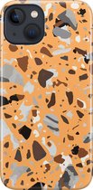 Apple iPhone 13 Telefoonhoesje - Premium Hardcase Hoesje - Dun en stevig plastic - Met Marmerprint - Terrazzo - Oranje