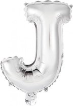 letterballon J folie 34 cm zilver