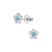 Joy|S - Zilveren bloem oorbellen - 6 mm - blauw kristal