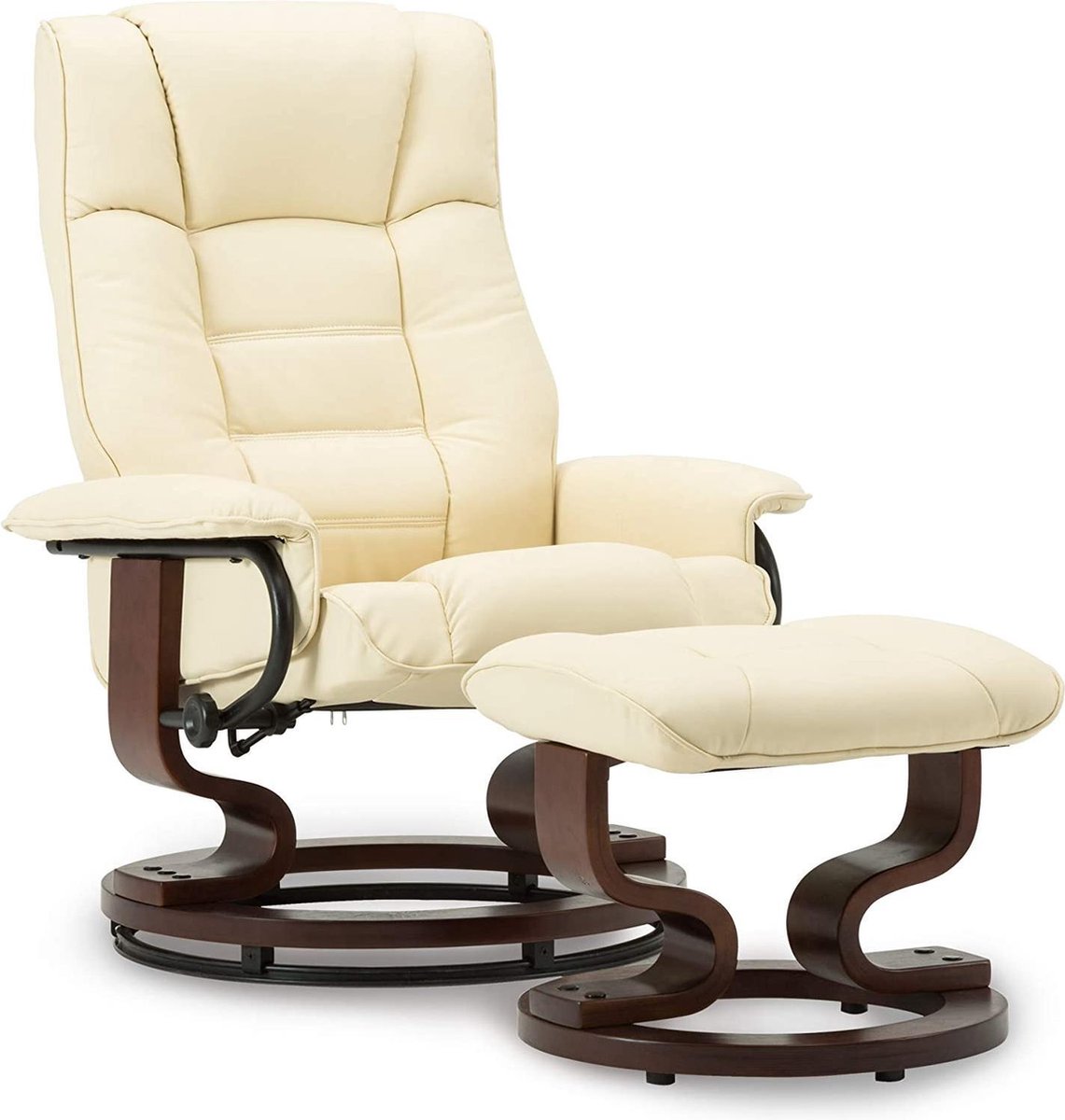 MCombo Bobby's Luxe Relaxstoel Ligfunctie Met Kruk Kunstleer 360 Graden Chill stoel Creme Televisie Stoel 75 x 77 x 103 cm