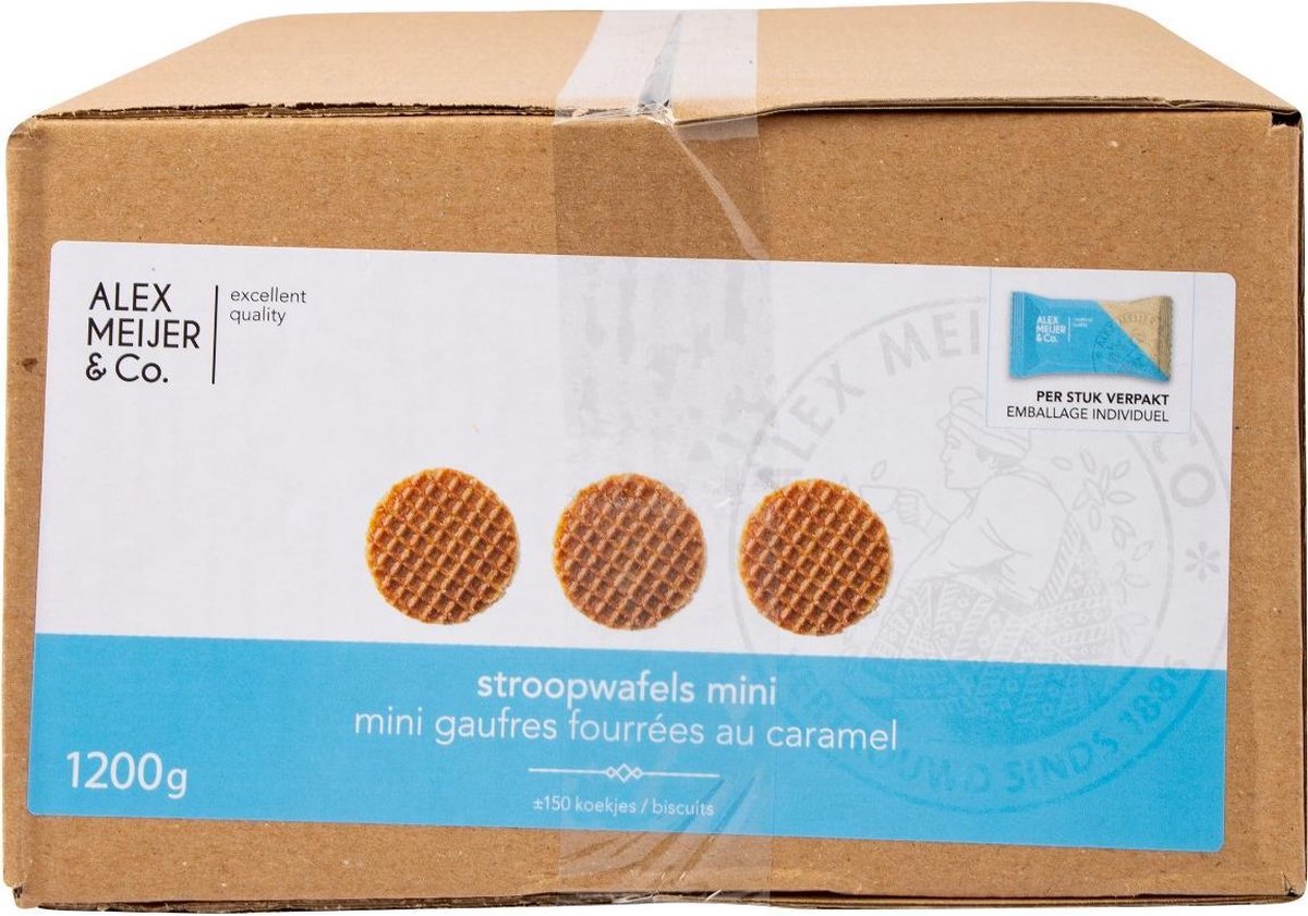 Alex Meijer - Stroopwafels Mini Verpakte Koekjes - Doos 150 Stuks - Koffiekoekjes - Koffie - Koek - Grootverpakking - Stroopwafeltjes - Wafeltjes - Stroop
