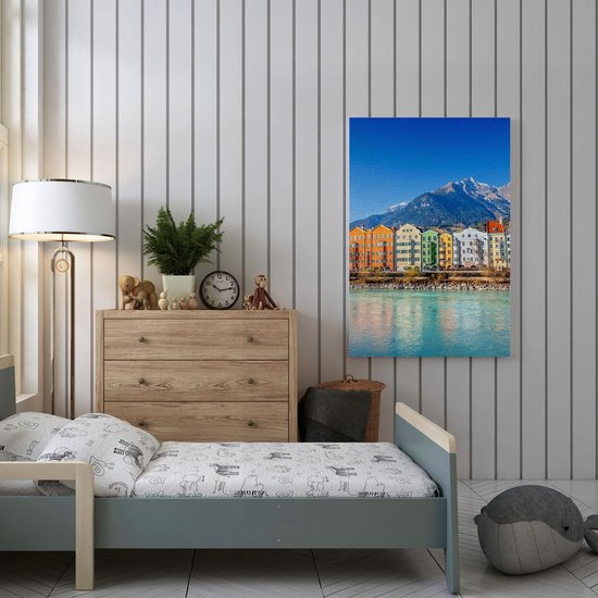 Artaza Canvas Schilderij Gekleurde Huisjes in Innsbruck, Oostenrijk - 40x60 - Poster Foto op Canvas - Canvas Print
