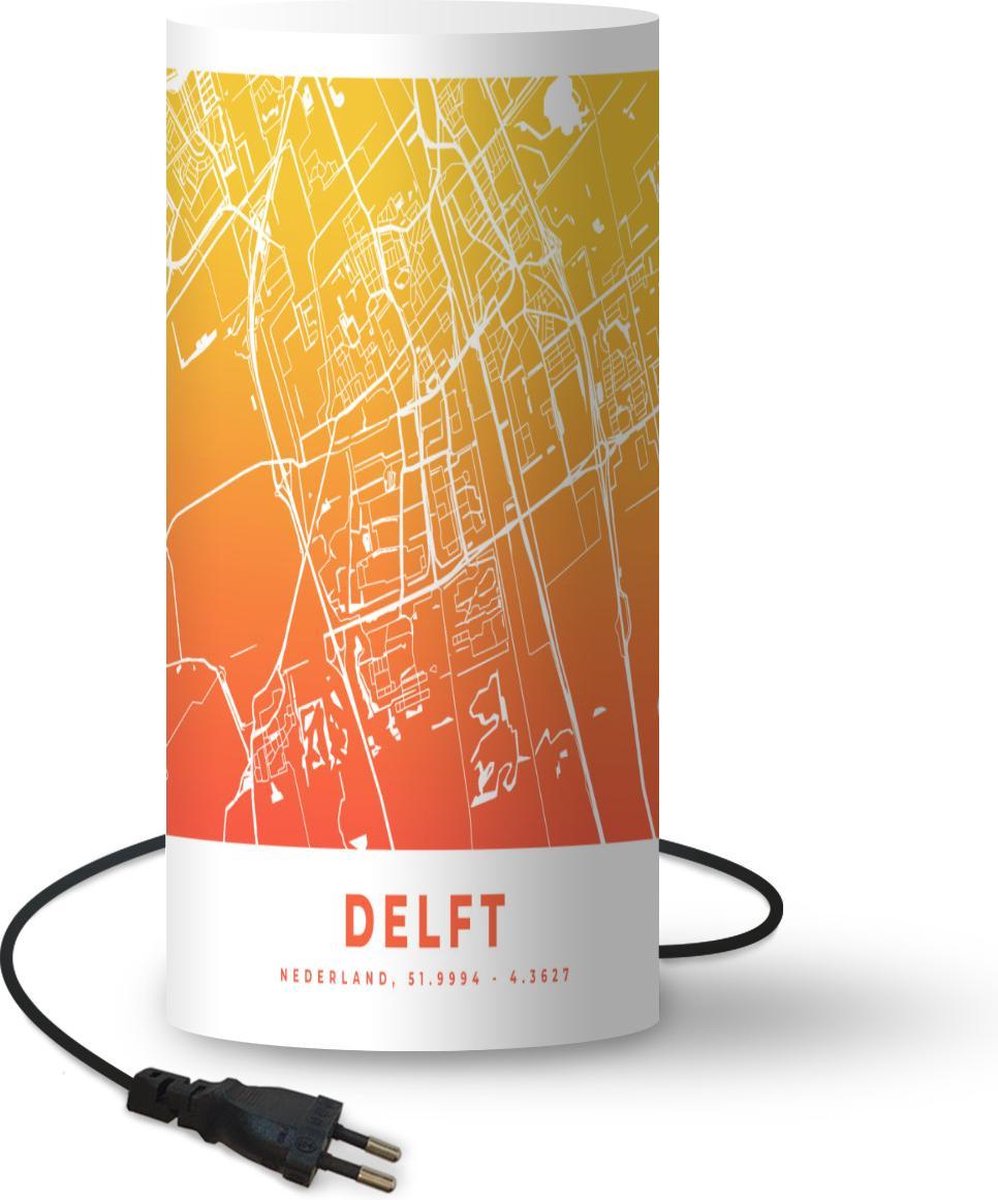 Lamp - Nachtlampje - Tafellamp slaapkamer - Stadskaart - Delft - Geel - 33 cm hoog - Ø15.9 cm - Inclusief LED lamp - Plattegrond