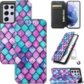 Luxe PU Lederen Wallet Case met Magneetsluiting voor Galaxy S21 Ultra 5G _ Kubus Patronen