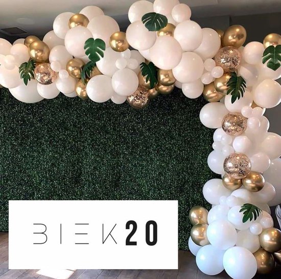 Ballonnenboog Wit Goud incl. bladeren - 90 ballonnen - BIEK20 - Bruiloft - Feest Versiering - Verjaardag - Party Decoratie - Ballonboog - Feestartikel