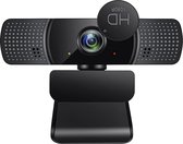 Webcam met microfoon, 1080p camera met webcamafdekking, USB-plug & play voor desktop en laptop videoconferenties, online onderwijs en live streaming, compatibel met Windows, Linux en MacOS, i