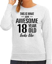 Awesome 18 year - geweldige 18 jaar cadeau sweater grijs dames -  Verjaardag cadeau trui M