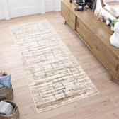 Tapiso Asthane Tapijtloper Beige Lijnen Gang Woonkamer Slaapkamer Maat- 100x300