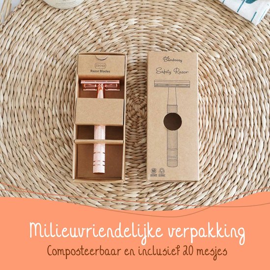 Safety Razor + 20 Scheermesjes Aluminium Rose Gold Goud Voor Vrouwen Dames Scheermes Veiligheidsscheermes
