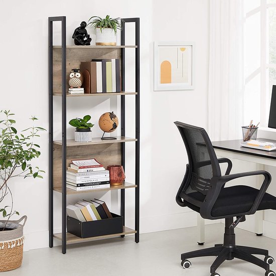 VASAGLE Boekenkast 5 Planken - Industriële Vrijstaande Plank Vintage Bruin Zwart 24x128x154 Cm