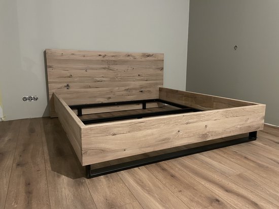 Tweepersoonsbed - Eiken Bed - 200x220 cm - Massief Eiken - Stalen Frame -  Bed Met... | bol.com