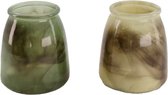 Waxinelichtjeshouder -Theelicht houder -Marble - Groen / geel - set van 2