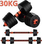 Halterset dumbellset -korte halters & lange halters- veiligheidssluiting + extra lang verbindingsstuk 250mm | fitness voor mannen & vrouwen-zwart 30KG