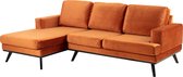 Nory L 2-zitsbank met chaise longue en zwarte poten.